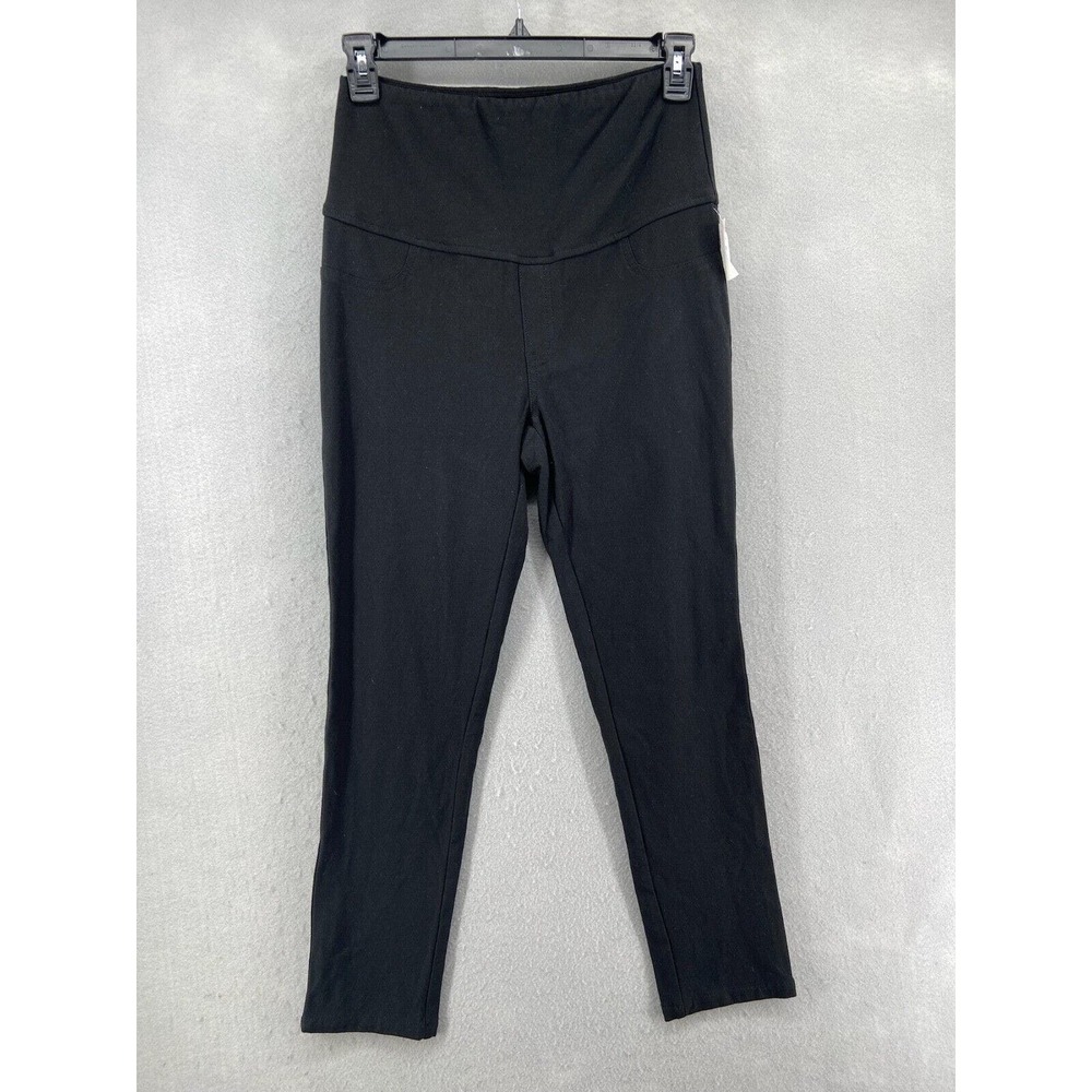 Angel Maternity Pants Womens Sz M Black‎ Stretch Leg Half Panel Pockets Leggings